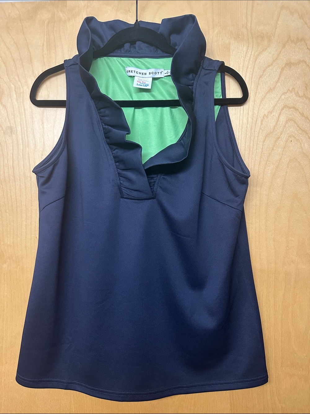 Gretchen Scott Designs Navy Sleeveless Ruffle V-Neck Top